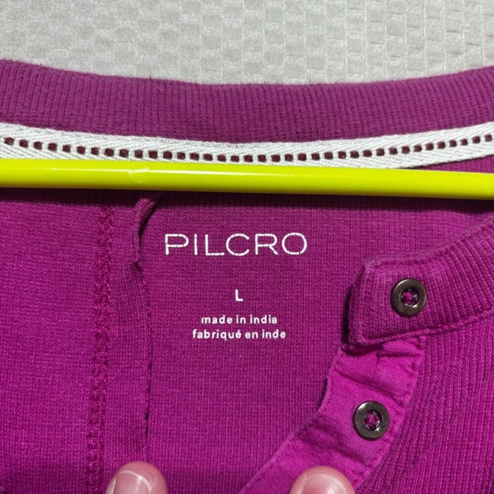 Pilcro Women's Large Fuchsia Purple Long Sleeve Henley Knit Top Stretch Casual - Picture 3 of 8